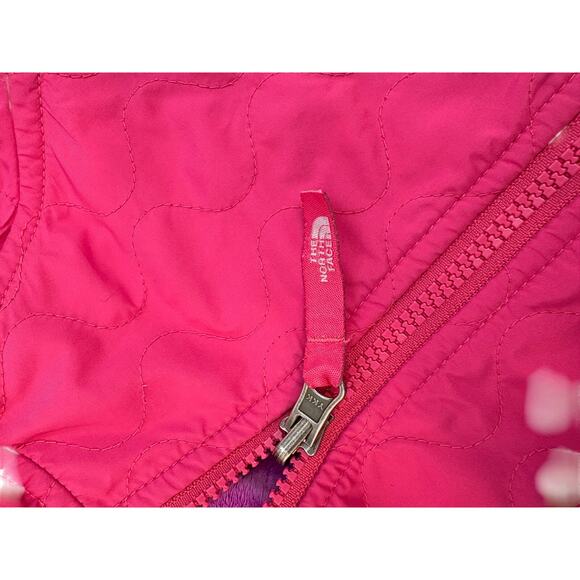 North Face Girls Reversible Pink Purple Fleece Lined Jacket Sz 6 - Picture 6 of 9